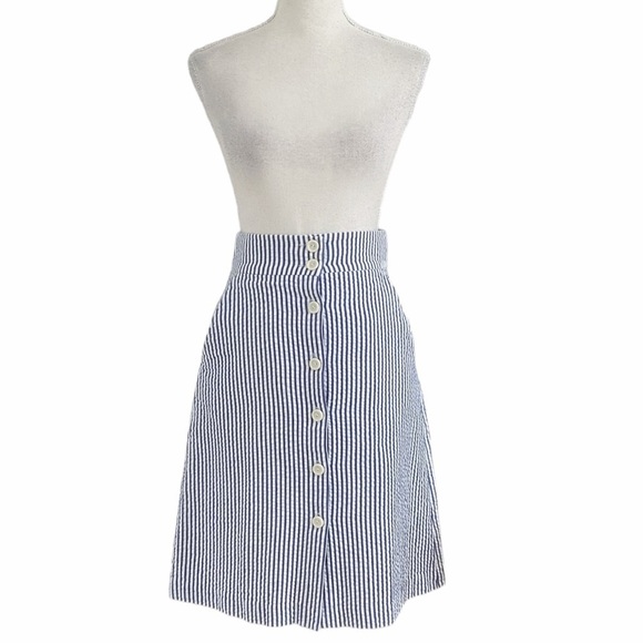 CLUB MONACO VALENCIA WHITE BLUE NAUTICAL STRIPED SEERSUCKER HIGH WAIST SKIRT - 0 - Picture 2 of 10
